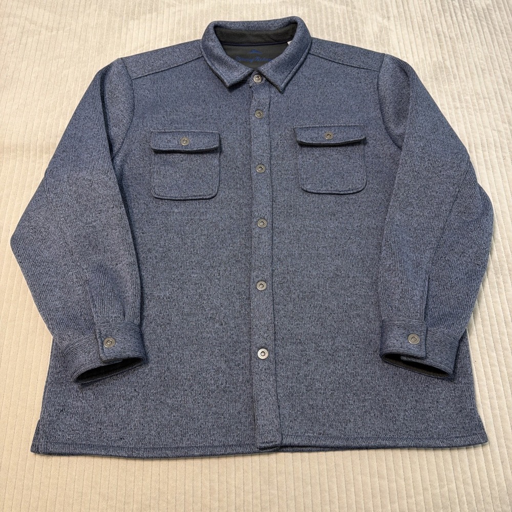 Tommy Bahama Men's Heavyweight Fleece Shacket Blue Soft Warm Button Front 2XL